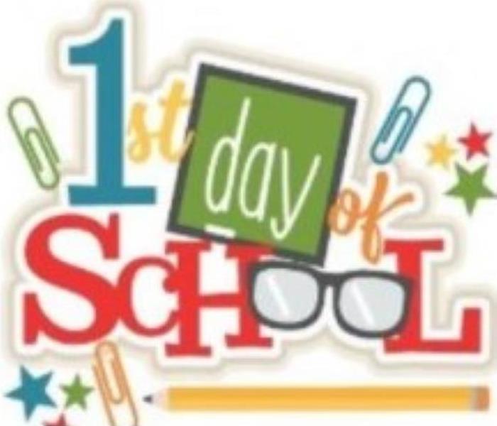 Large lettering announcing the first day of school